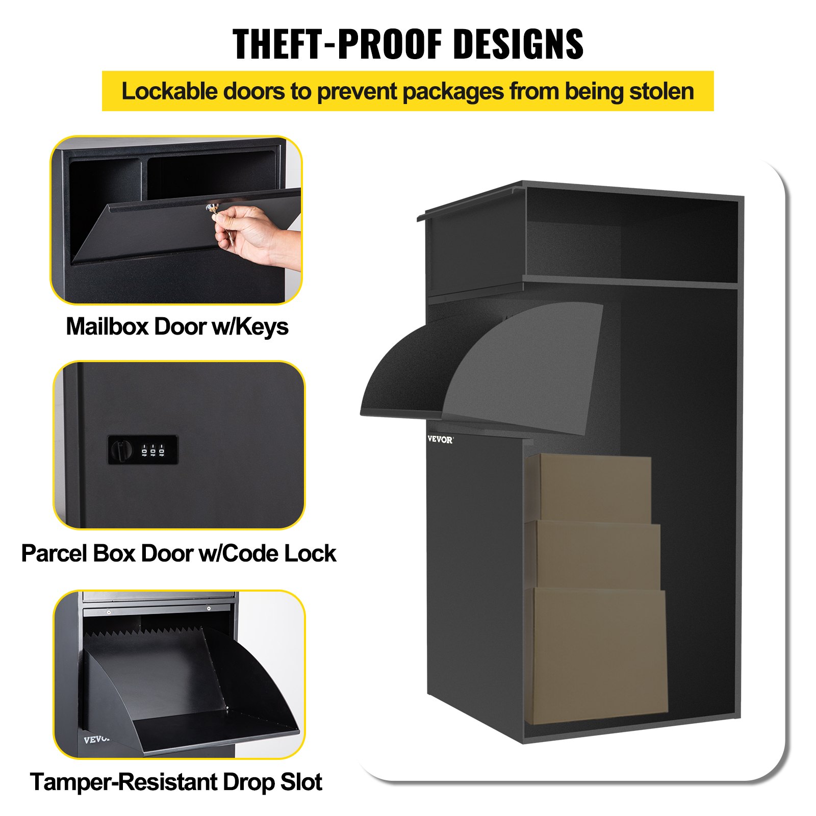 VEVOR Mail Package Drop Box, 19" x 19" x 48" Package Parcel Box with Locking Letterbox, Parcel
