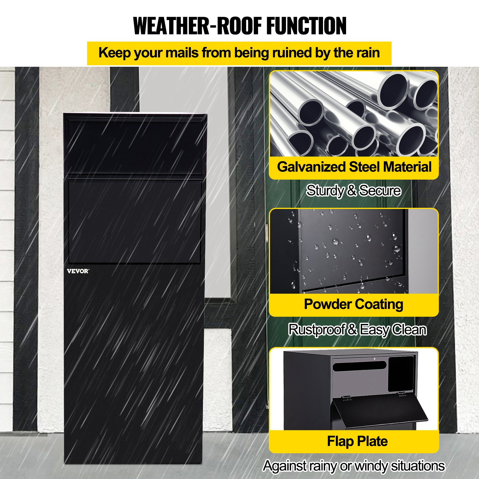 VEVOR Mail Package Drop Box, 19" x 19" x 48" Package Parcel Box with Locking Letterbox, Parcel