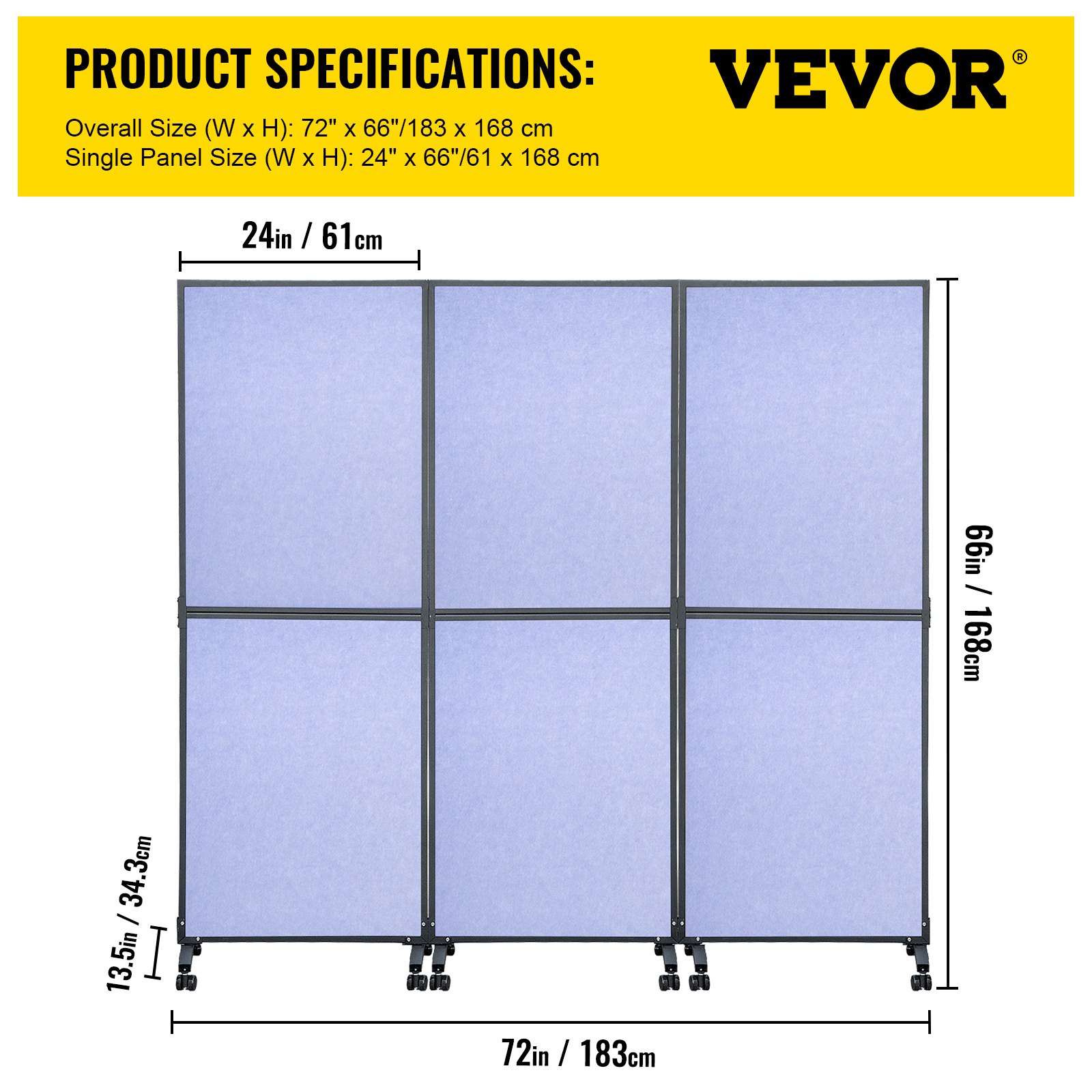 VEVOR Acoustic Room Divider 72" x 66" Office Partition Panel 3 Pack Office Divider Wall Steel