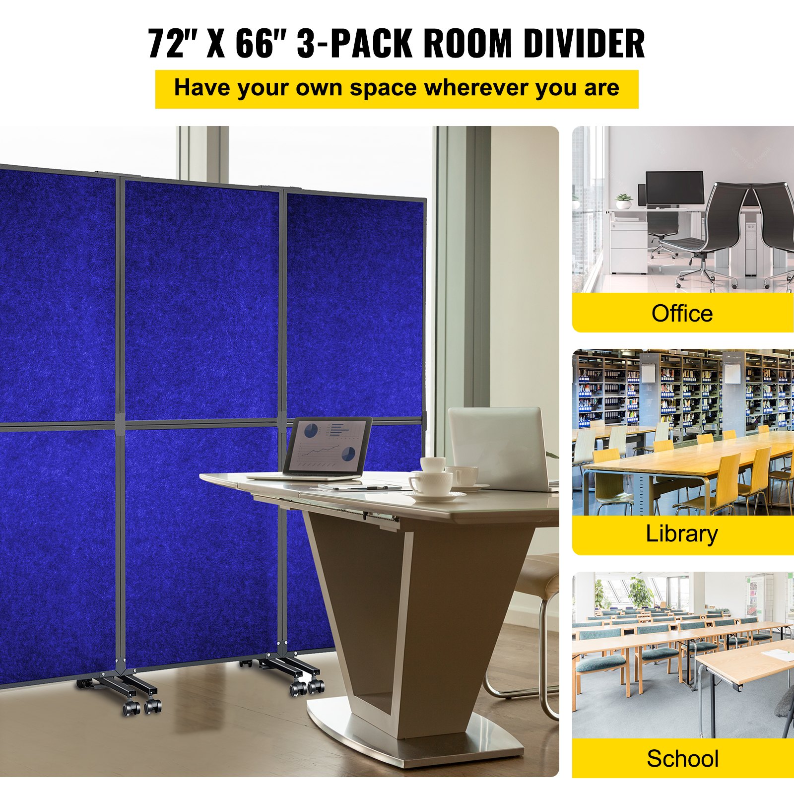 VEVOR Acoustic Room Divider 72" x 66" Office Partition Panel 3 Pack Office Divider Wall Navy
