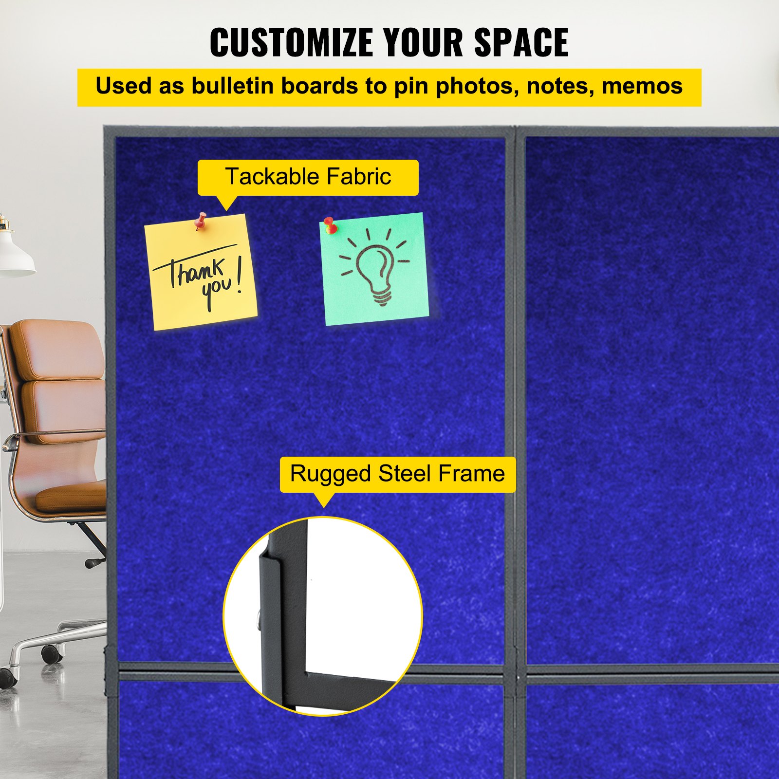 VEVOR Acoustic Room Divider 72" x 66" Office Partition Panel 3 Pack Office Divider Wall Navy