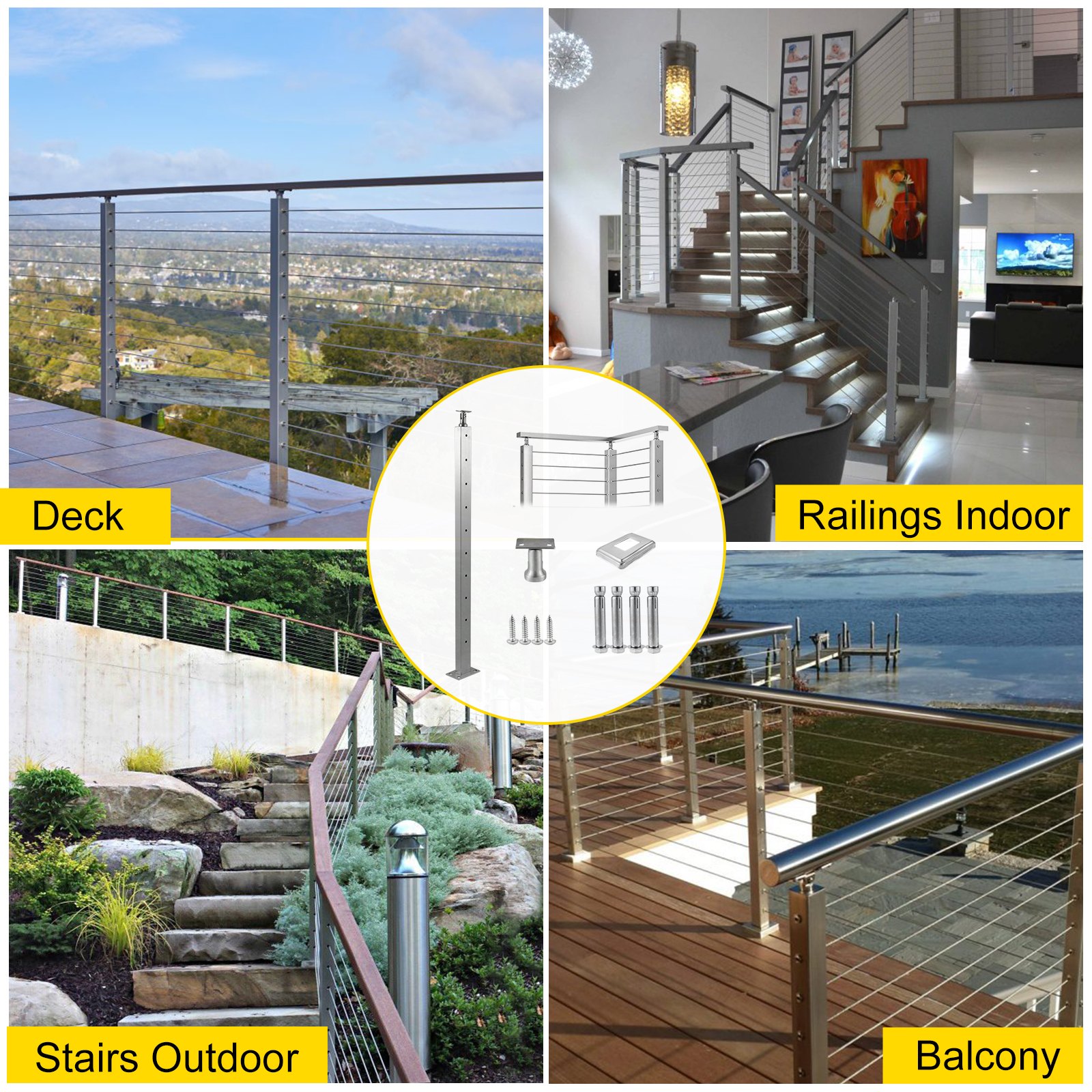Construction Railing Post VEVOR Cable Railing Post Level Deck Stair Post 36 x 0.98 x 1.97
