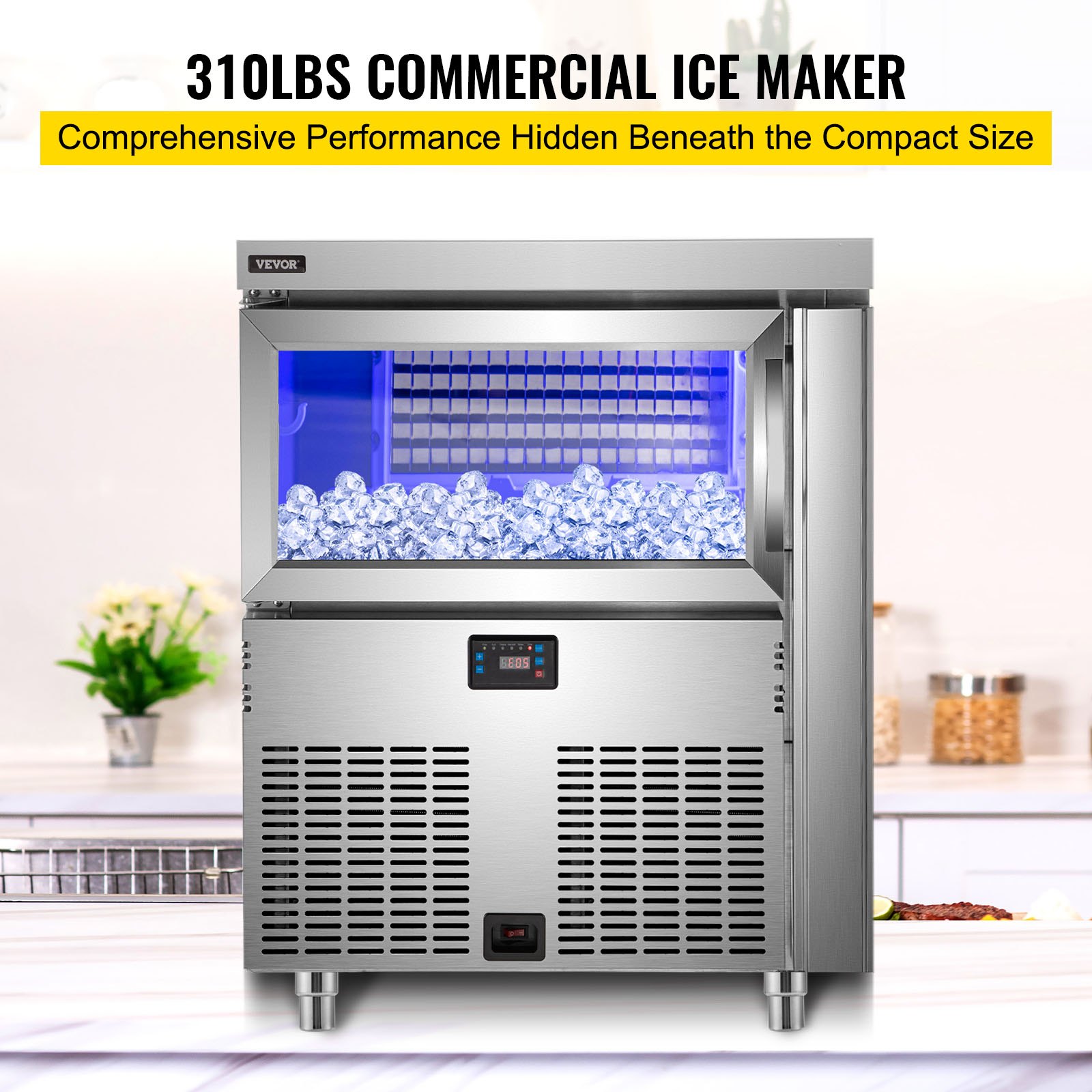 VEVOR 110V Commercial Ice Maker 300LBS/24H, Stainless Steel Under