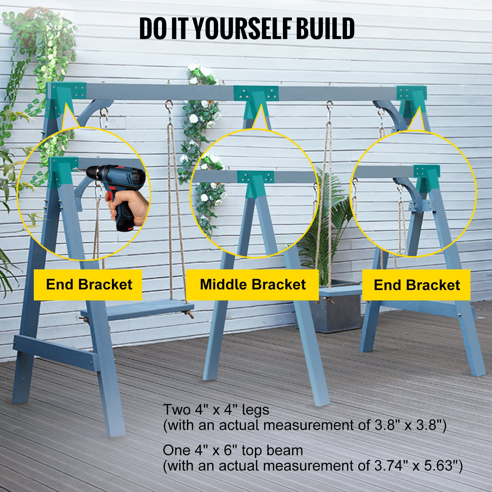 VEVOR Swing Set Bracket, 3 PCs 12" Swing Bracket, A-Frame Construction ...