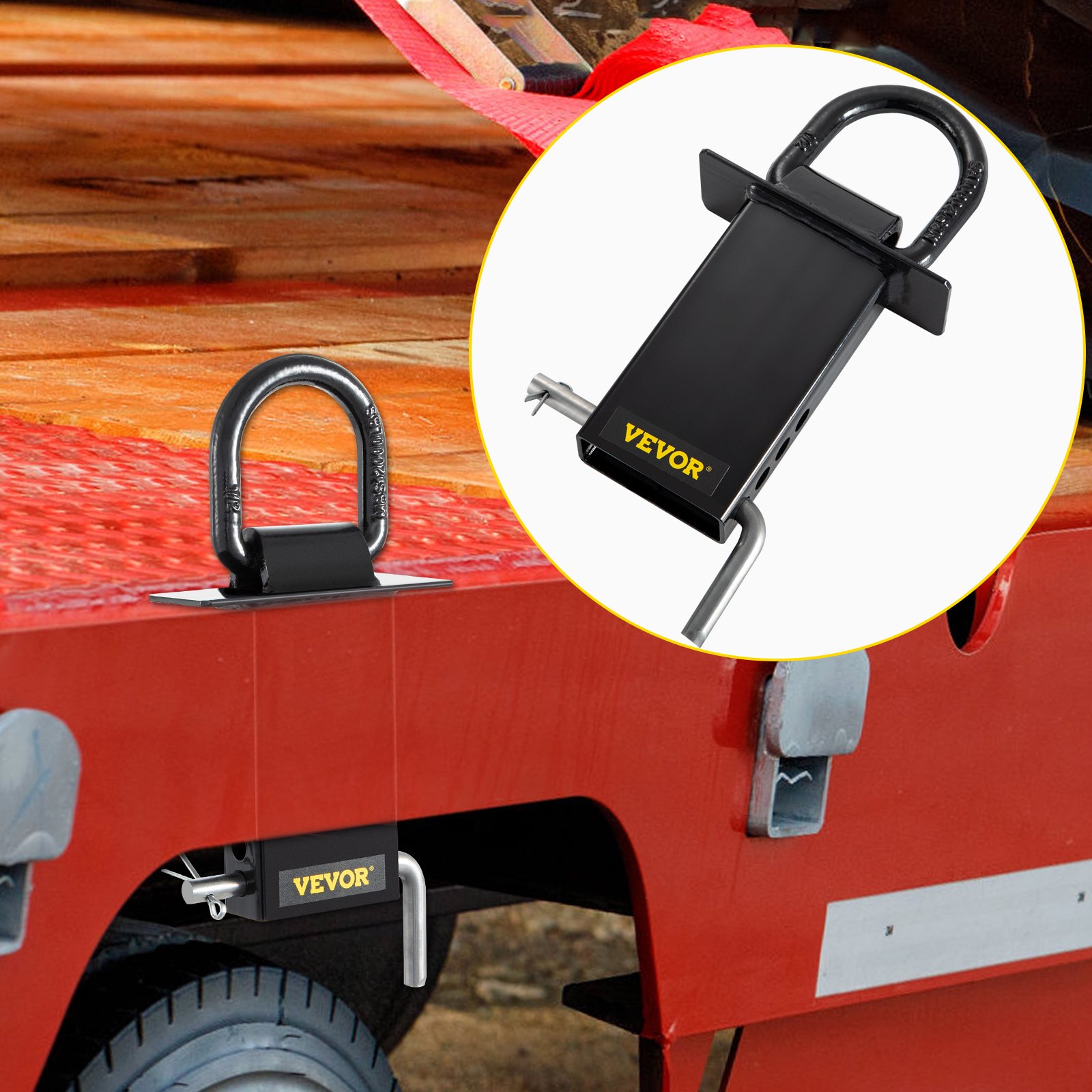 VEVOR Stake Pocket D Ring 4 Pack 12000 lbs Removable Iron D Rings Truck