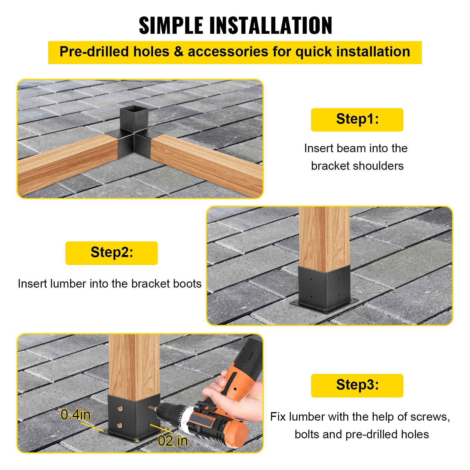 VEVOR Pergola Bracket Kit Pergola Corner Bracket 8 pcs for 6" x 6" Wood