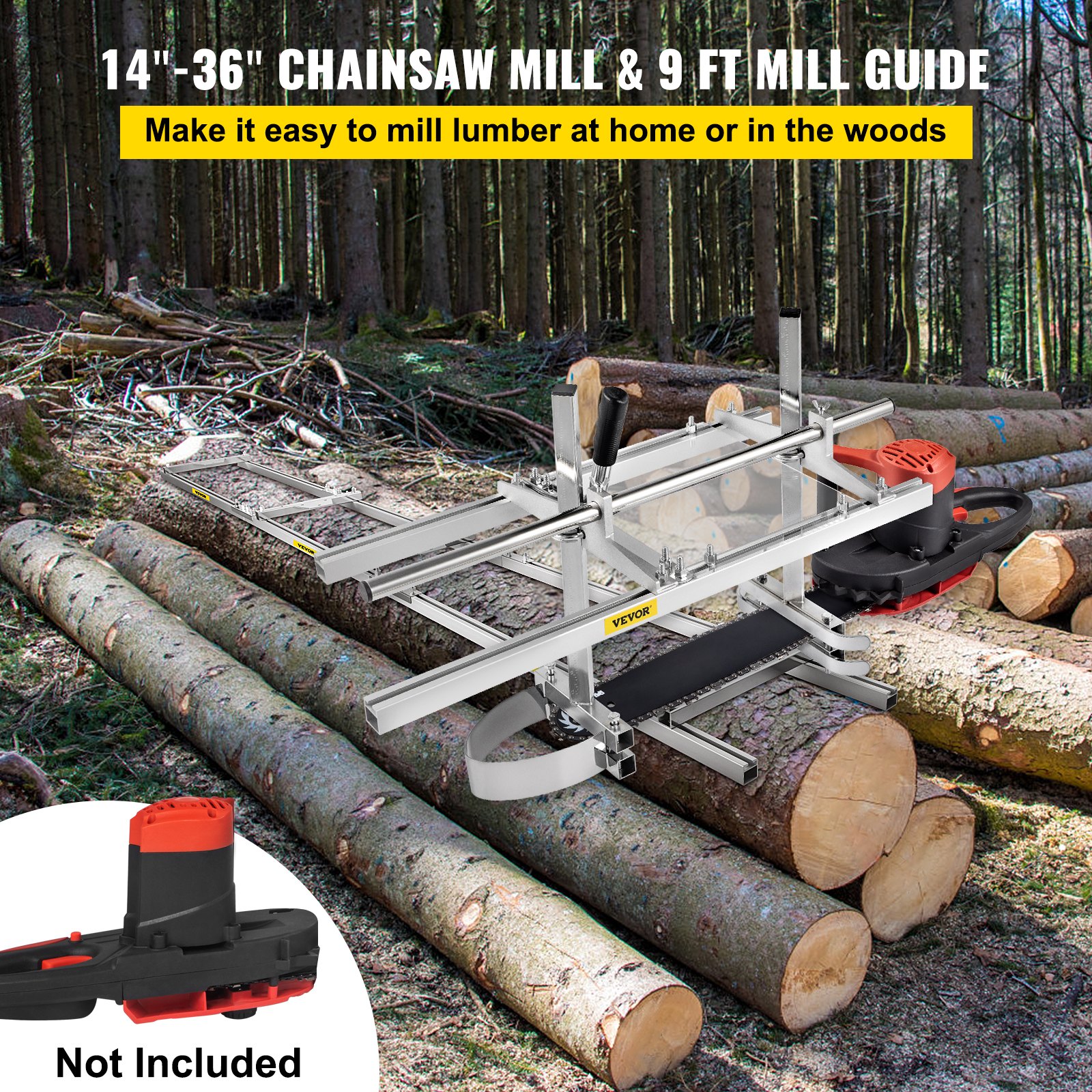 Chainsaw mill 36" Inch Planking Milling Bar 14" to 36" w/ Rail Guide Ladder Sets VEVOR US