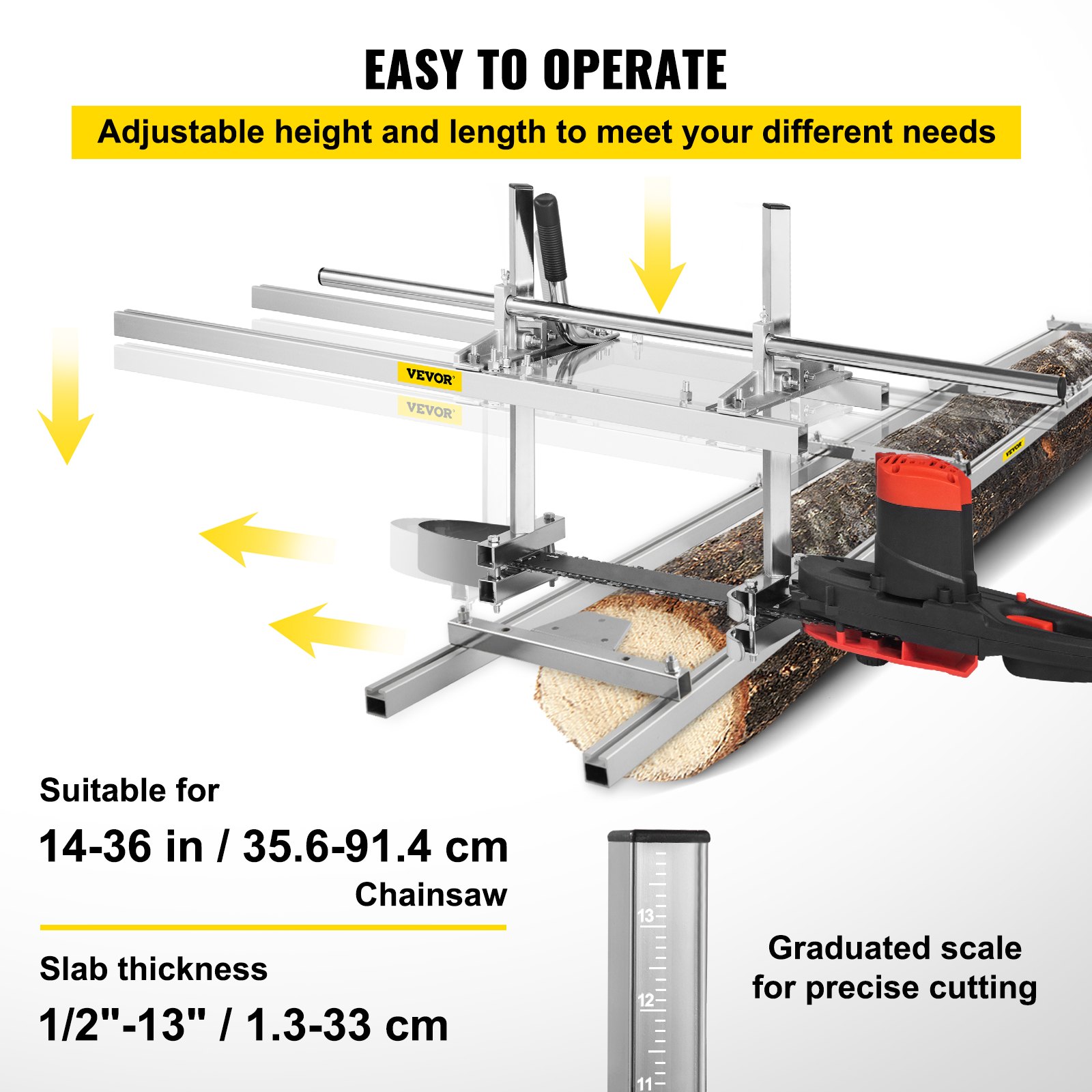 Chainsaw mill 36" Inch Planking Milling Bar 14" to 36" w/ Rail Guide