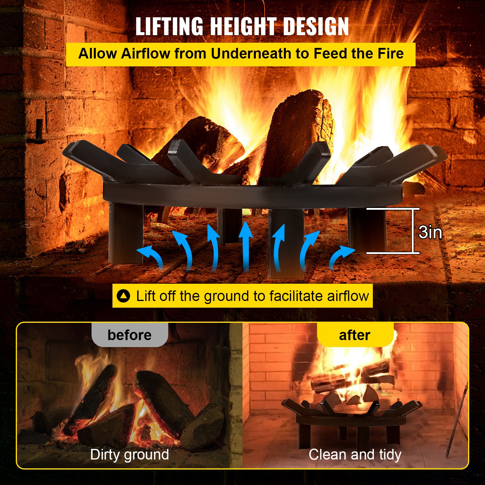 VEVOR 16in Fire Grate Log Grate ,Wagon Wheel Firewood Grates 10 Iron