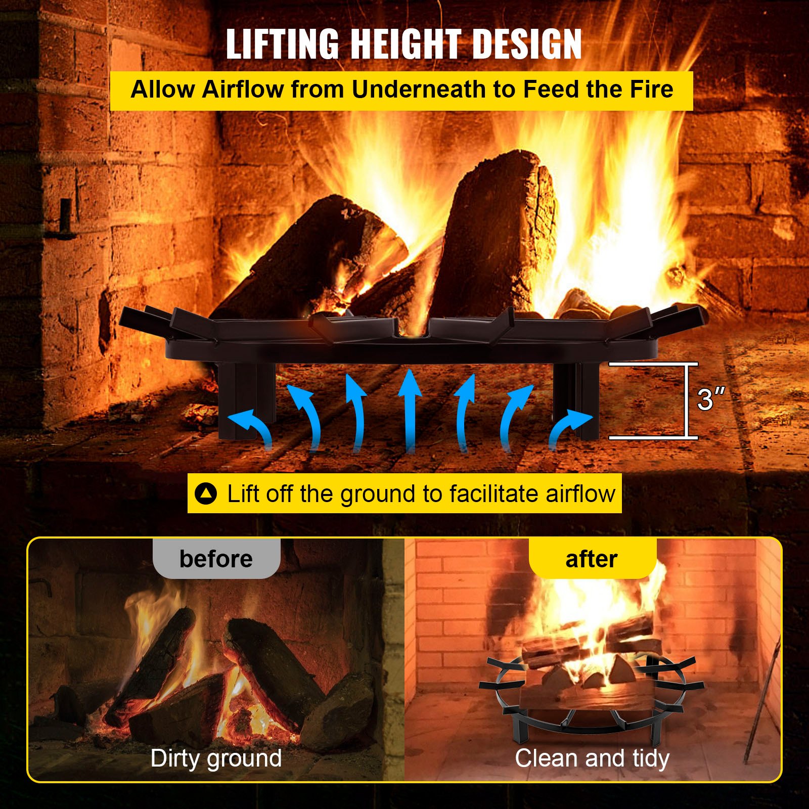 VEVOR 24in Fire Grate Log Grate,Wagon Wheel Firewood Grates 12 Iron Bars, Fireplace Grates