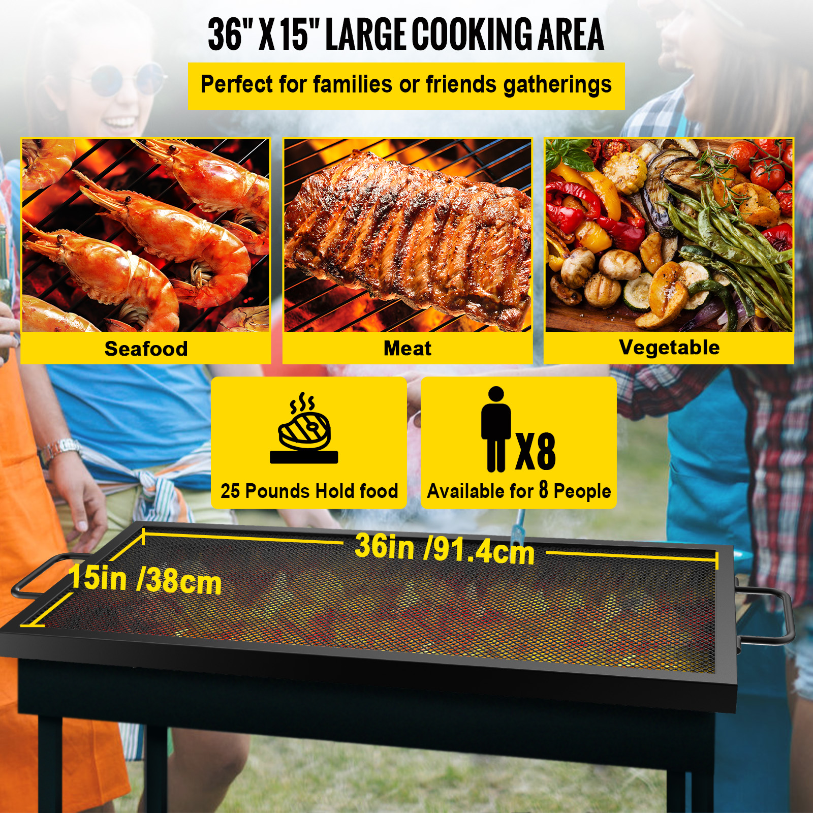 Vevor Rectangle Cooking Grate Fire Pit Grill 40" X 15" Fire Pit Cooking