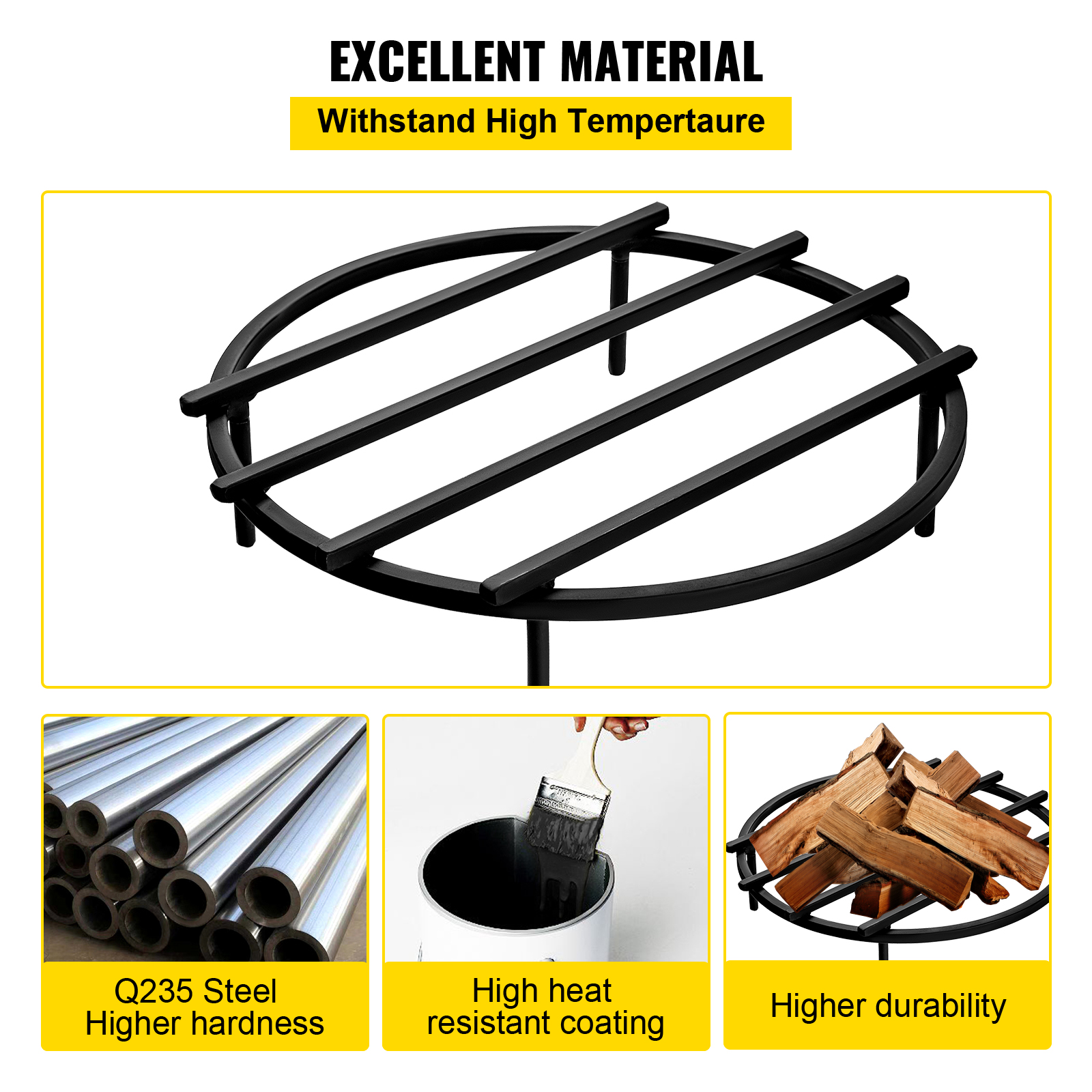VEVOR Fire Pit Grate, Heavy Duty Iron Round Firewood Grate, Round Wood