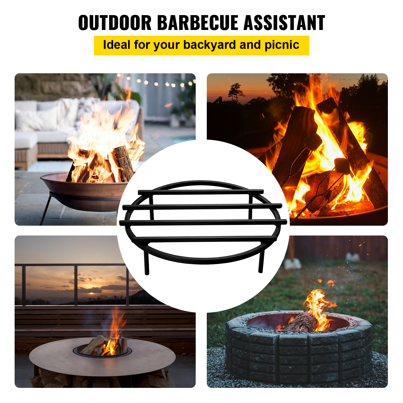 VEVOR Fire Pit Grate, Heavy Duty Iron Round Firewood Grate, Round Wood