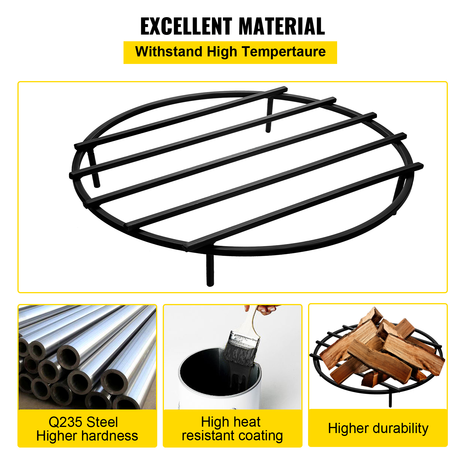 VEVOR Fire Pit Grate, Heavy Duty Iron Round Firewood Grate, Round Wood