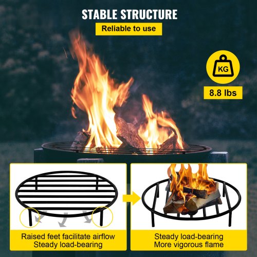 VEVOR Fire Pit Grate, Heavy Duty Iron Round Firewood Grate, Round Wood