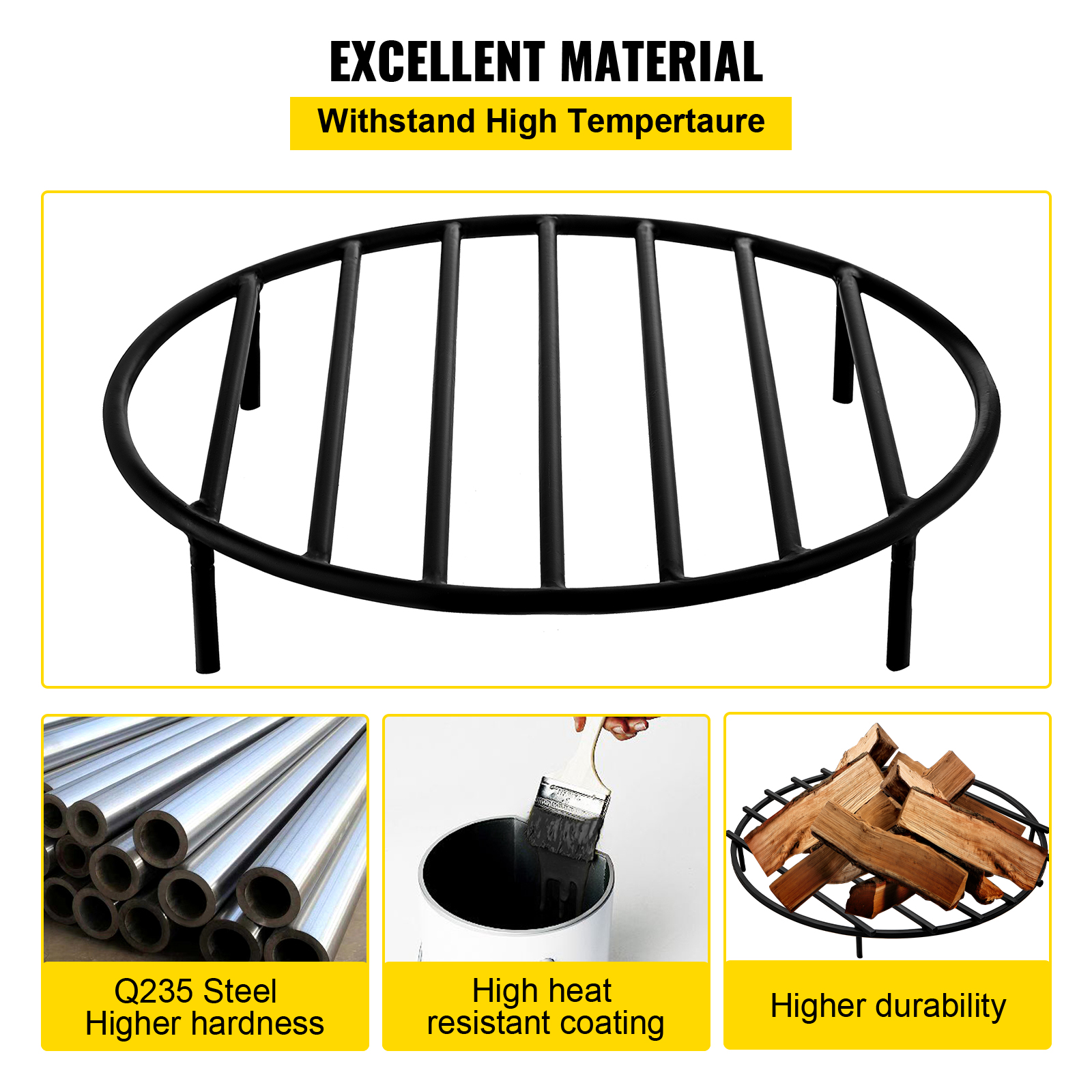 VEVOR Fire Pit Grate, Heavy Duty Iron Round Firewood Grate, Round Wood