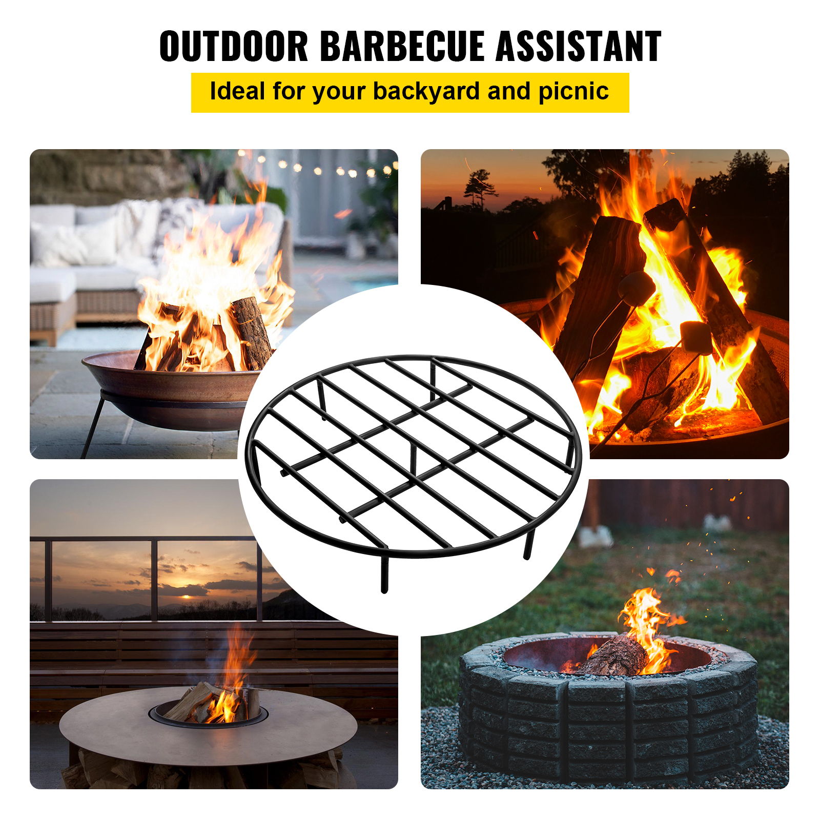 Vevor Fire Pit Grate Round Firewood Grate 30"grate For Fire Pit Heavy