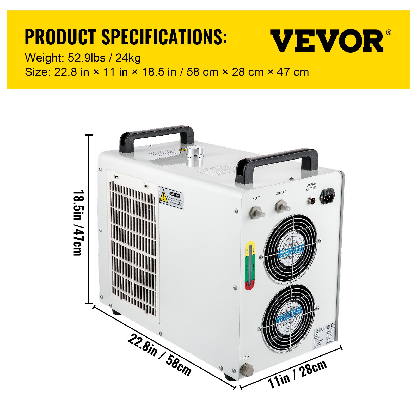 Vevor Industrial Chiller Cw5200 Industrial Water Chiller 1700w Cooling Capacity 6l Capacity 7787