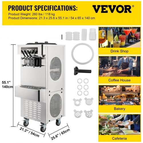 VEVOR Commercial Soft Serve Ice Cream Machine Frozen Yogurt Maker L H W VEVOR US