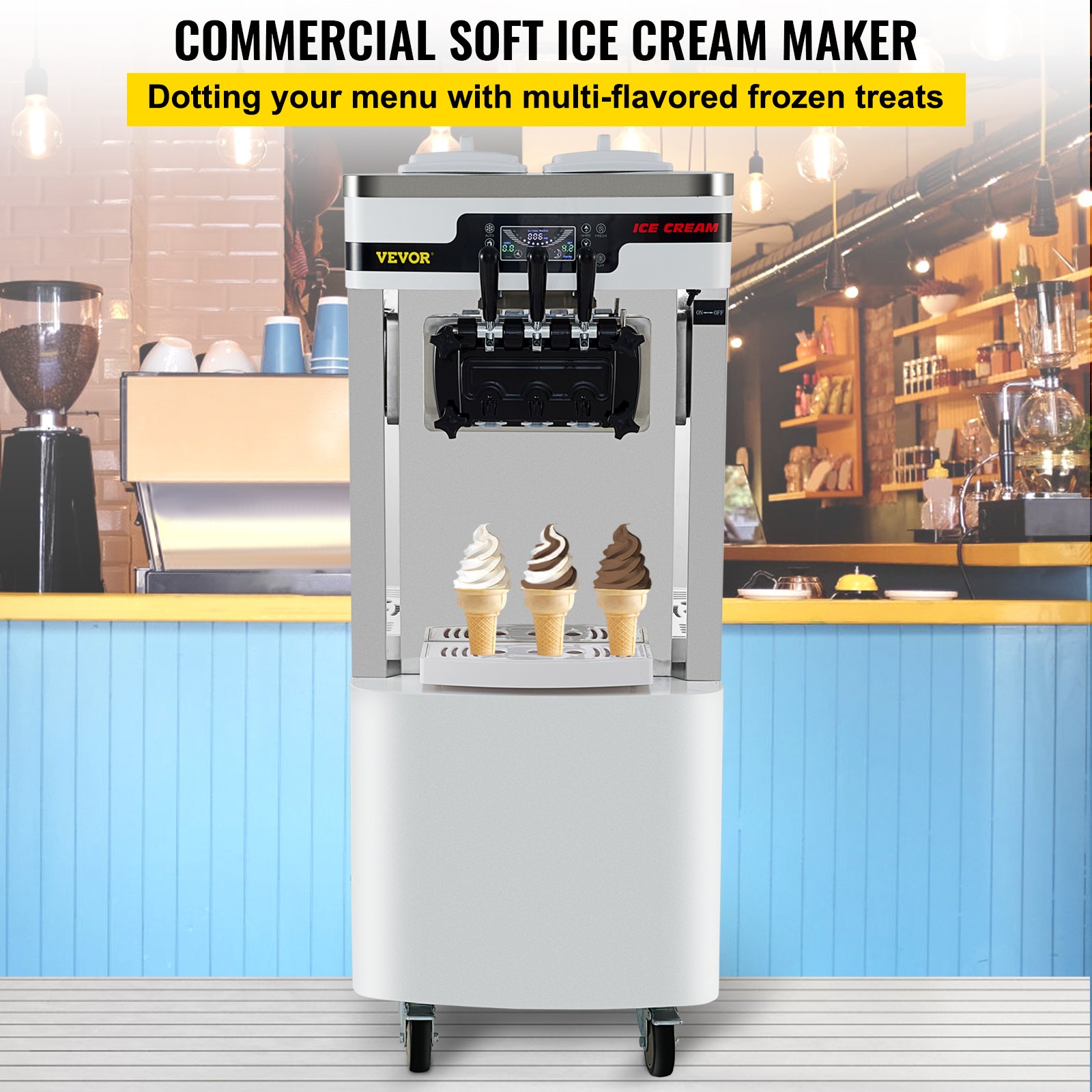 VEVOR Commercial Ice Cream Maker, 2028L/H Yield, 2+1 Flavors Soft