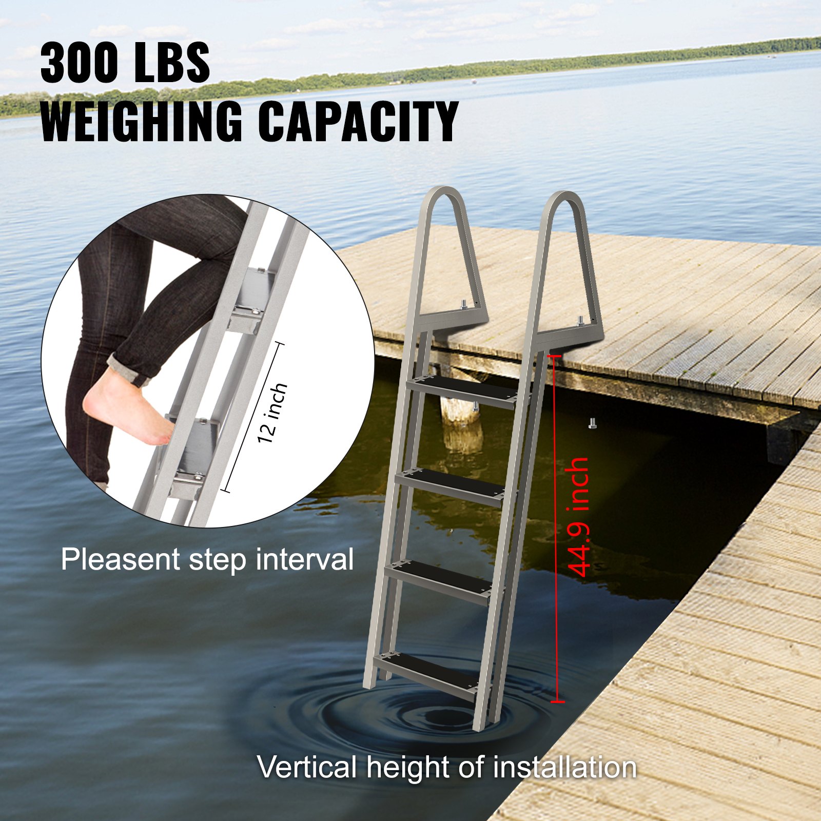 Vevor Removable Dock Ladder With Rubber Mat Pontoon Boat Ladder With Mounting Hardware Swim 1341
