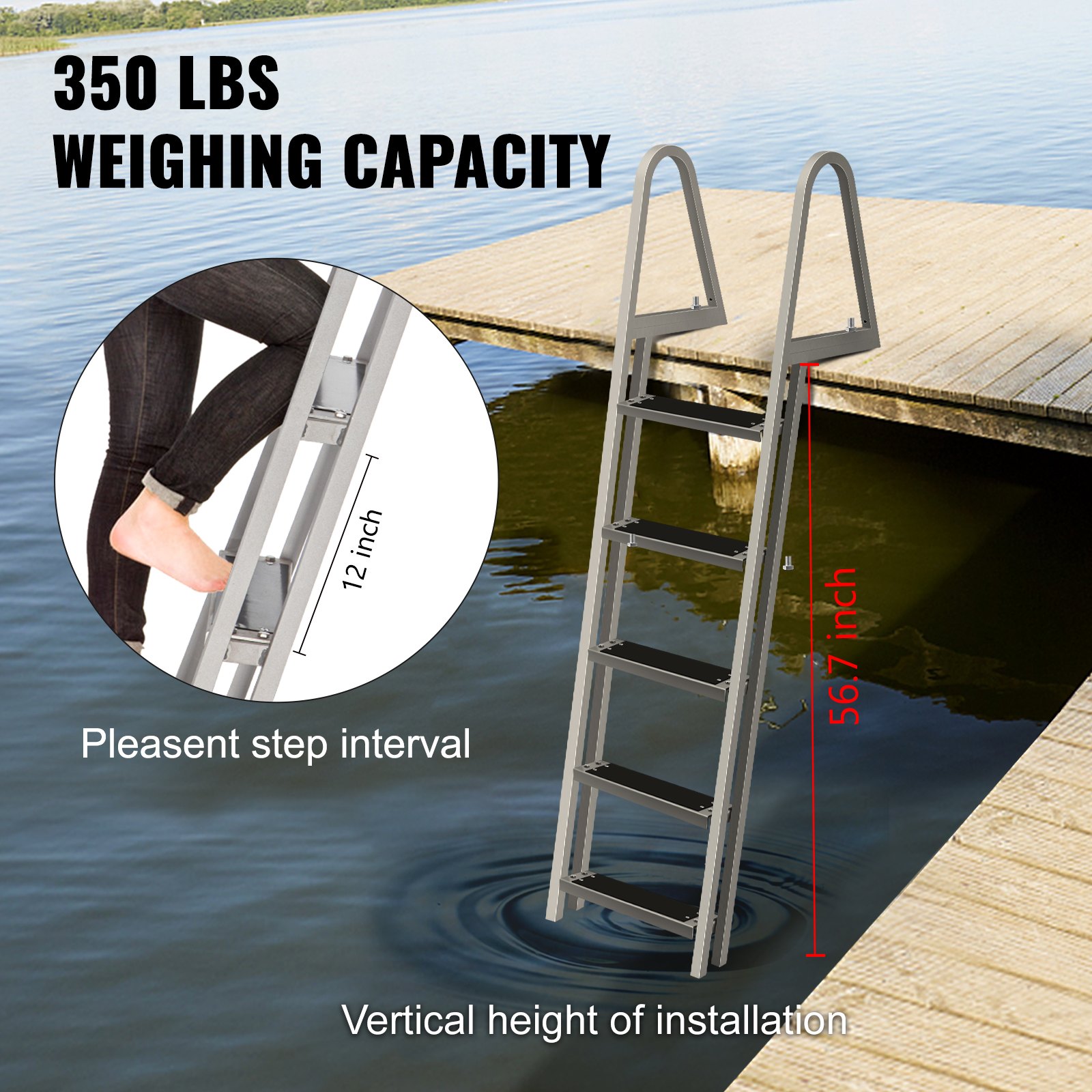 VEVOR Removable Dock Ladder with Rubber Mat, Pontoon Boat Ladder with ...