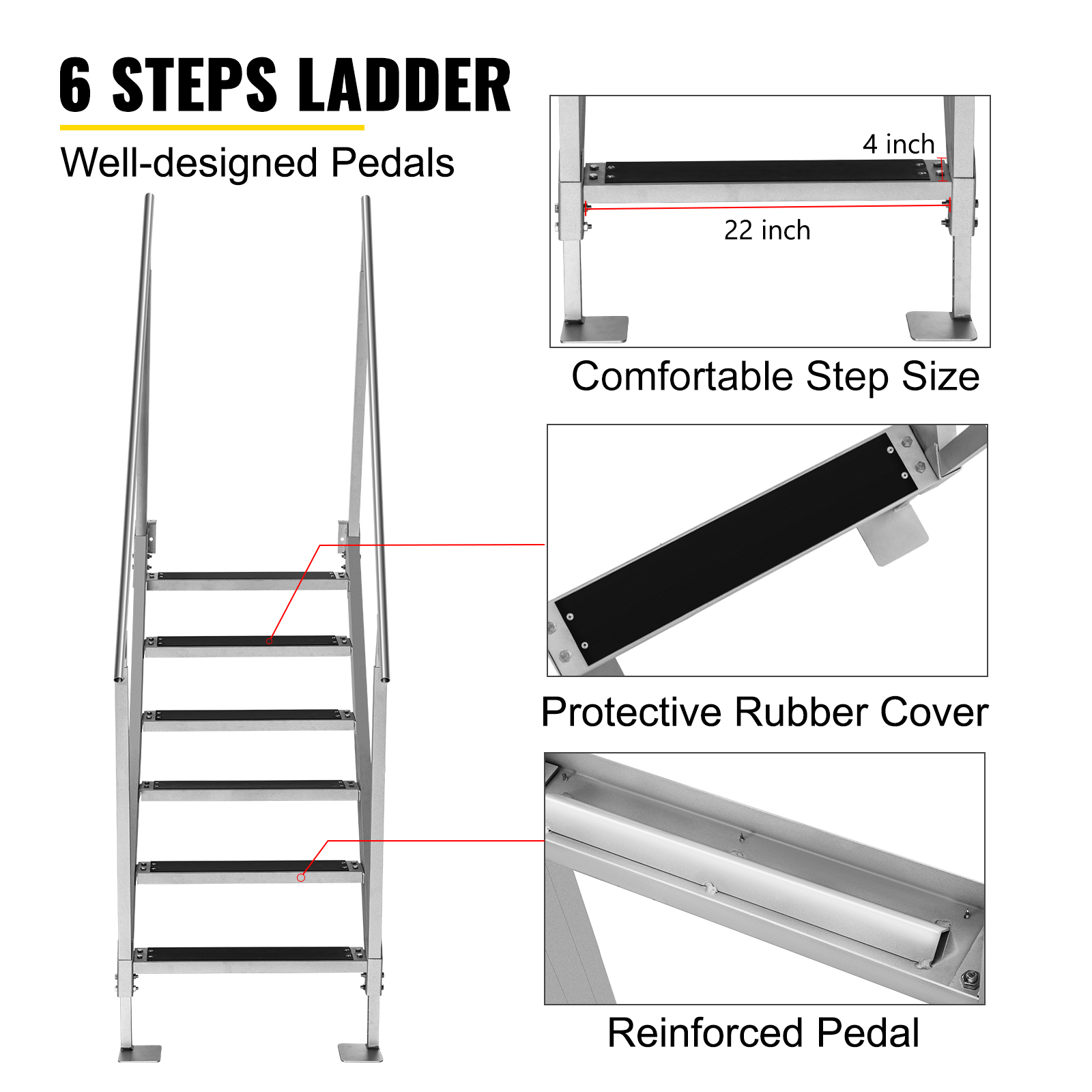 VEVOR Dock Ladder with Rubber Mat, Dock Steps 30"39" Adjustable Height
