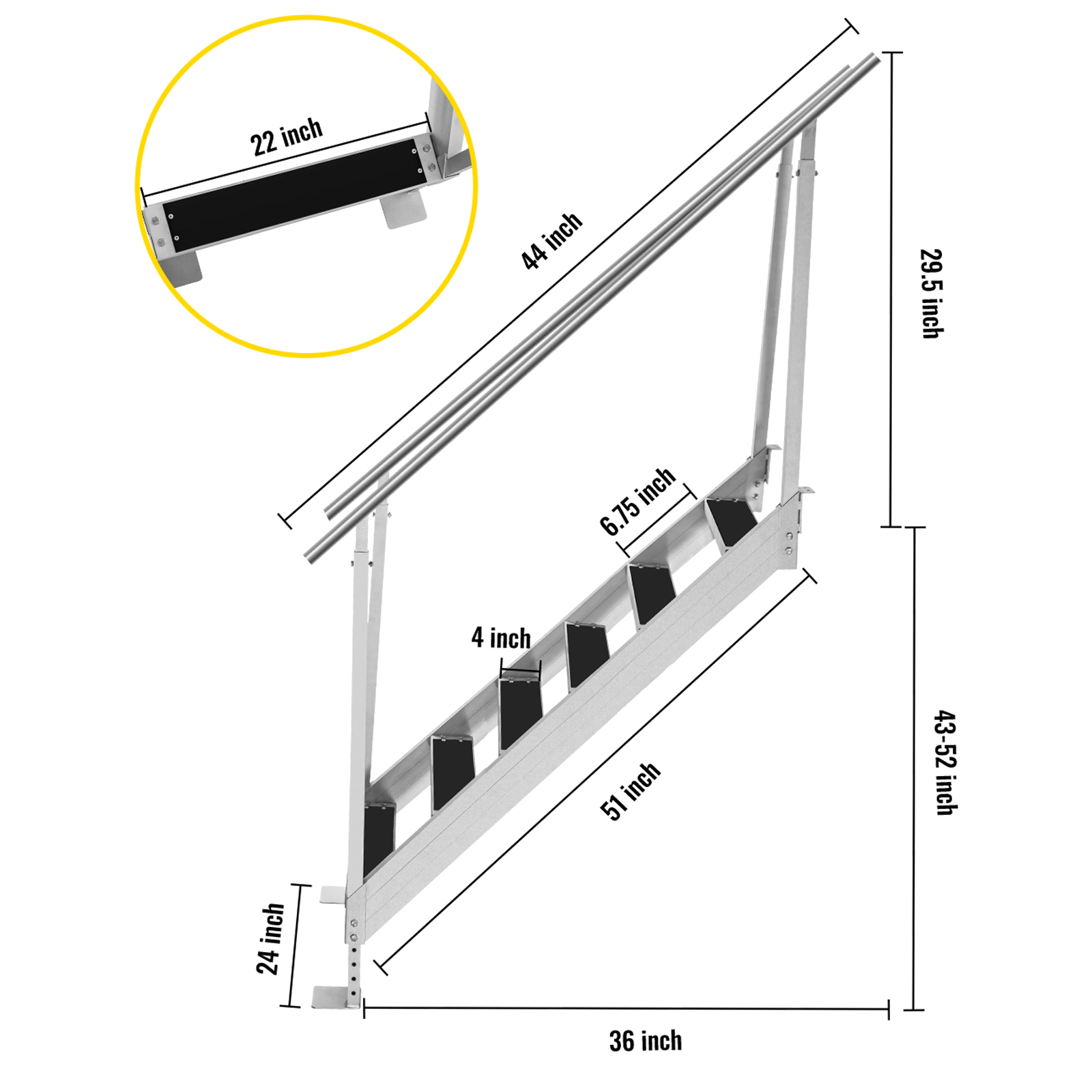 VEVOR Dock Ladder with Rubber Mat, Dock Steps 30"39" Adjustable Height