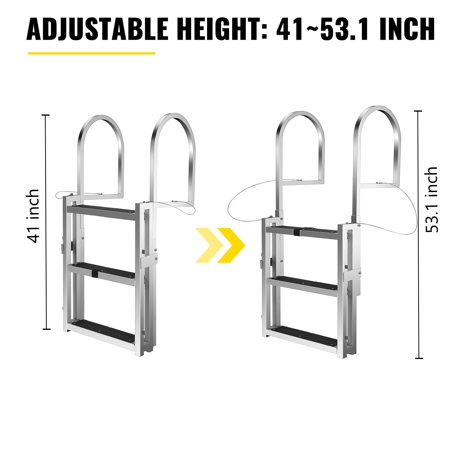 VEVOR Aluminum Dock Ladder 3step, Boat Ladder 330lbs Weight Capacity