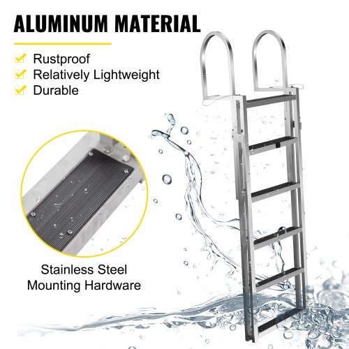 Vevor Sliding Dock Ladder 6 Steps Aluminum Boat Ladder For Dock
