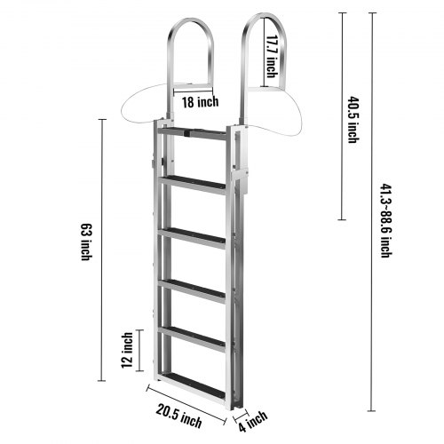 VEVOR Aluminum Dock Ladder 6step, Boat Ladder 330lbs Weight Capacity