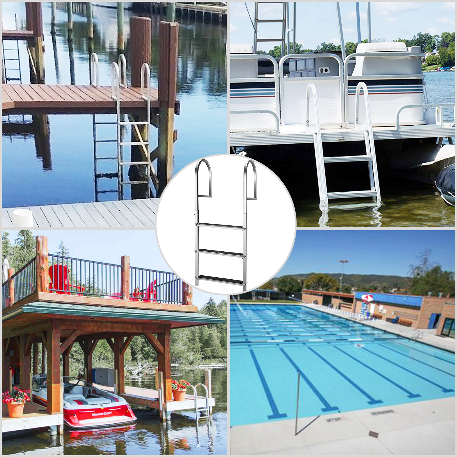 VEVOR Dock Ladder with Rubber Mat, Pontoon Boat Ladder Aluminum 3 Step ...