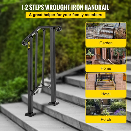 Fits 1 Or 2 Steps Iron Handrail Picket Stair Rail Matte Black Paver ...