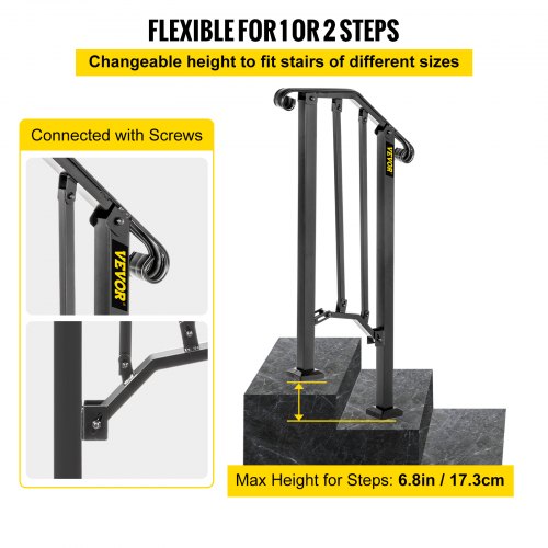 Fits 1 Or 2 Steps Iron Handrail Picket Stair Rail Matte Black Paver ...