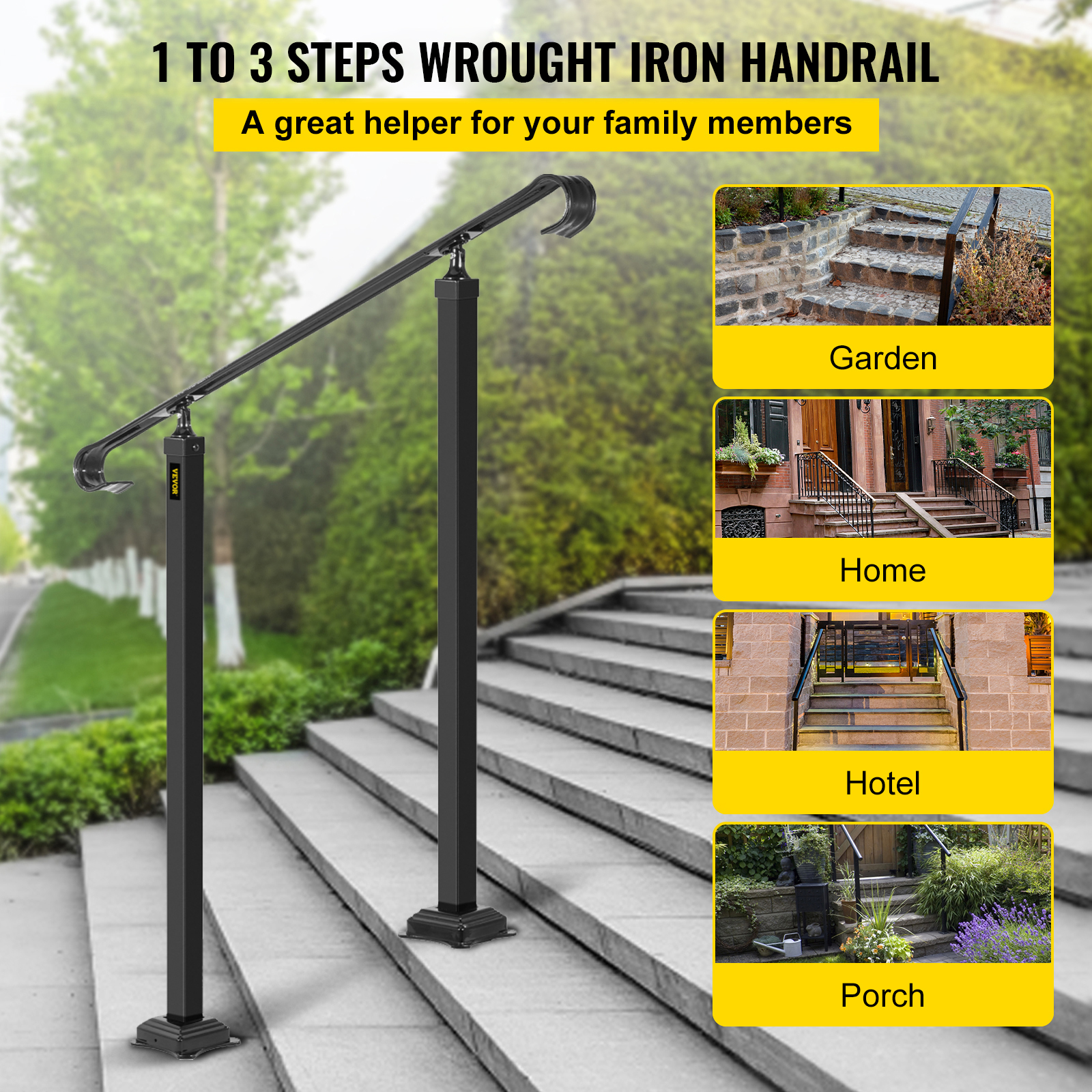 VEVOR Handrails for Outdoor Steps, Fit 1-3 Steps Outdoor Stair Railing ...