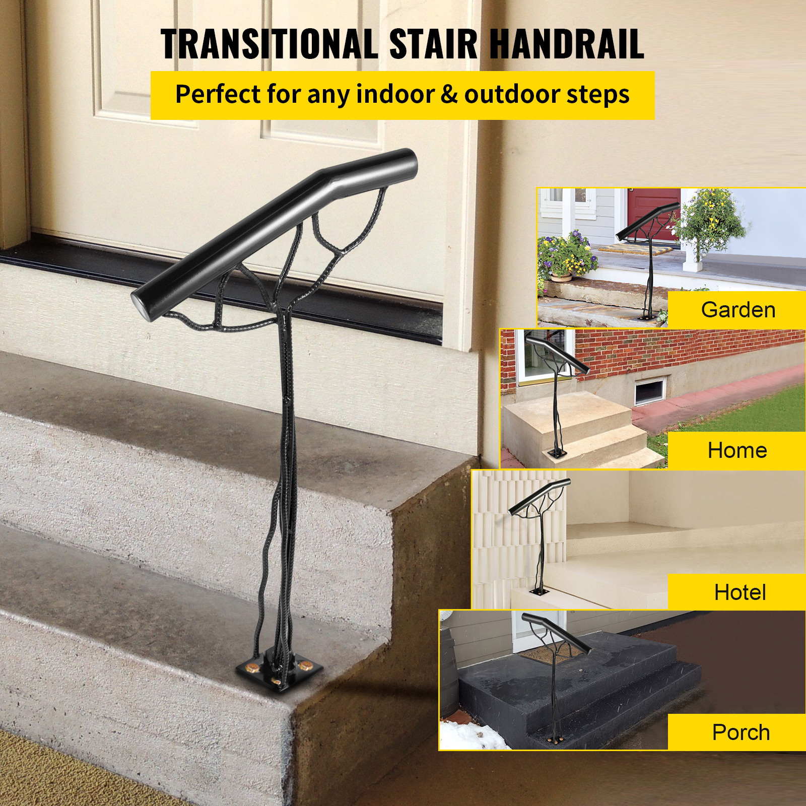 Handrail Wrought Iron 1-2 Steps Steel Grab Rail Single Post Railing ...