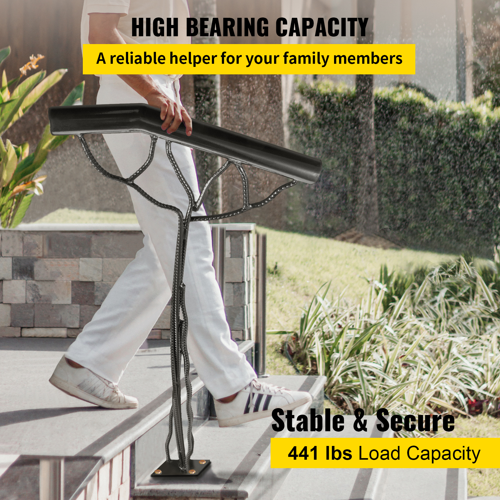 Handrail Wrought Iron 1-2 Steps Steel Grab Rail Single Post Railing ...