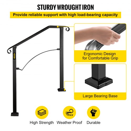 VEVOR 1 Ft. Handrails For Outdoor Steps Fit 1 Or 2 Steps Outdoor Stair