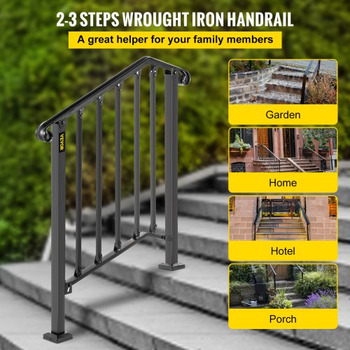 Iron Handrail Picket #2 Hand Railing Rail Fits 2 Steps Black Fit Home ...