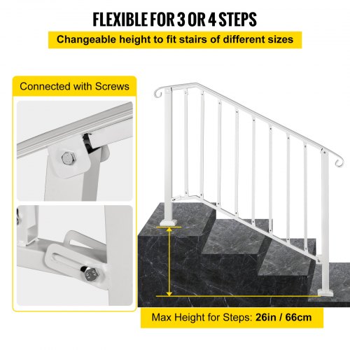 VEVOR Fit 3 or 4 Steps Outdoor Stair Railing, Handrails for Outdoor ...