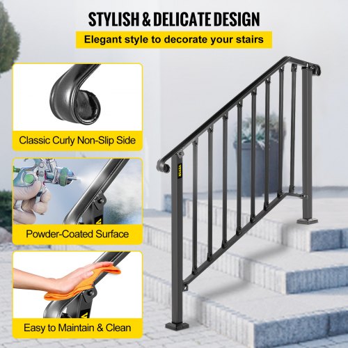 Handrail Picket #3 Fits 3 Steps Matte Black Hotels Commercial Real Iron ...