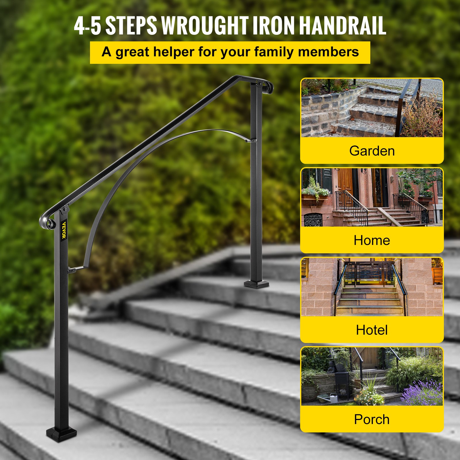 VEVOR Handrails for Outdoor Steps, Fit 4 or 5 Steps Outdoor Stair ...