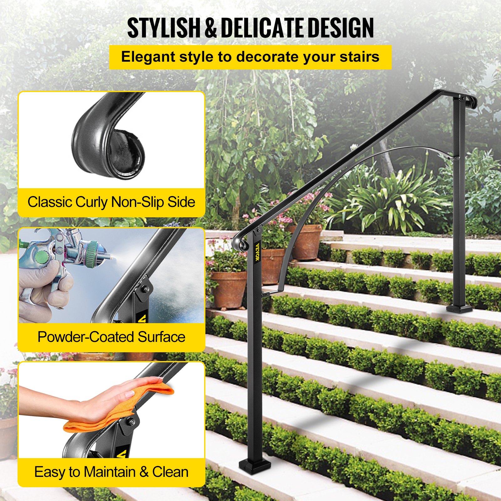 VEVOR Handrails for Outdoor Steps, Fit 4 or 5 Steps Outdoor Stair ...