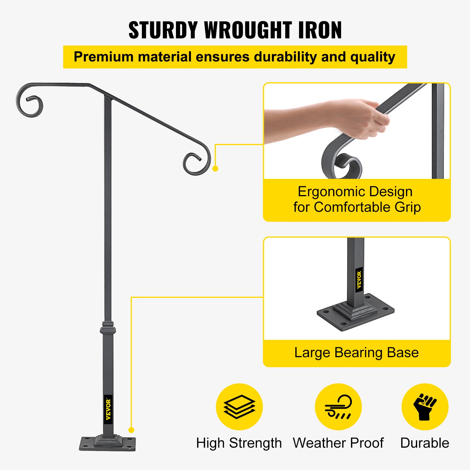 Single Post Handrail Wrought Iron Fits 1 Or 2 Steps Matte Gray Grab ...