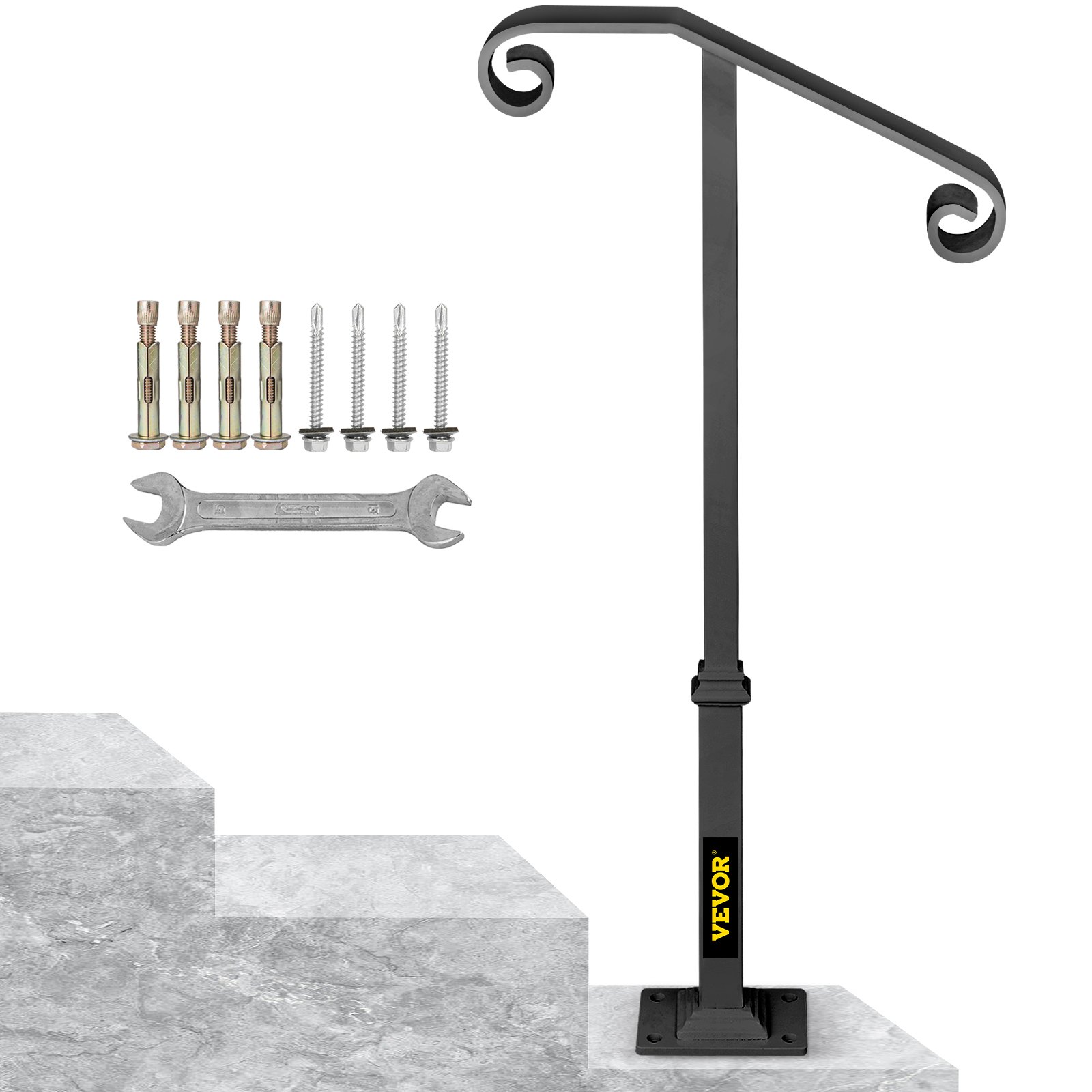 Single Post Handrail Wrought Iron Fits 1 Or 2 Steps Matte Gray Grab ...
