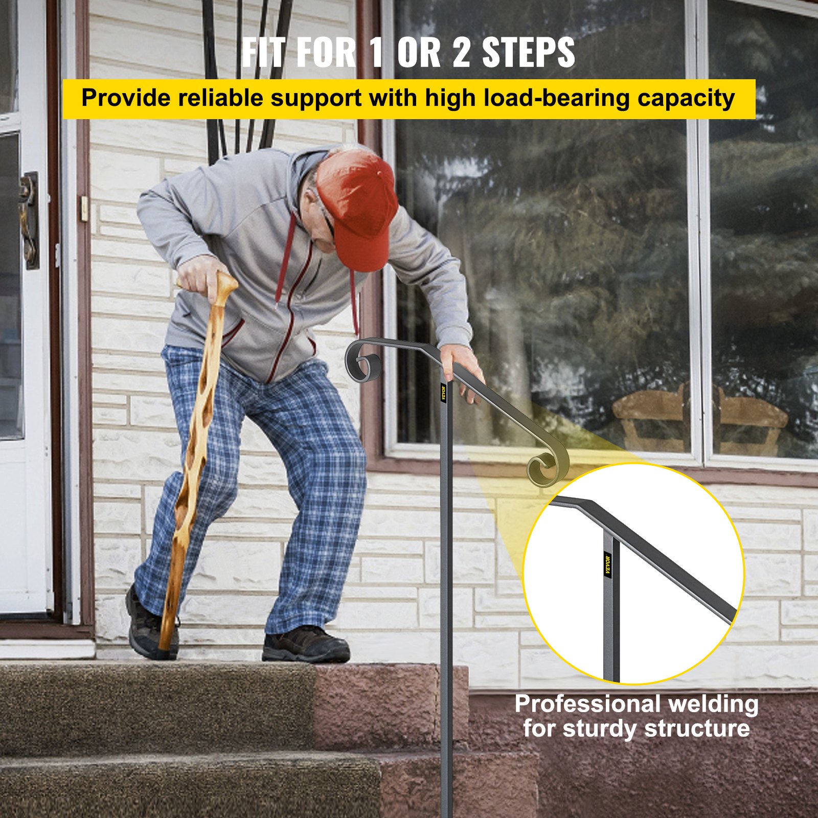Single Post Handrail In-ground Single Post Handrail Fit 1 or 2 Steps ...