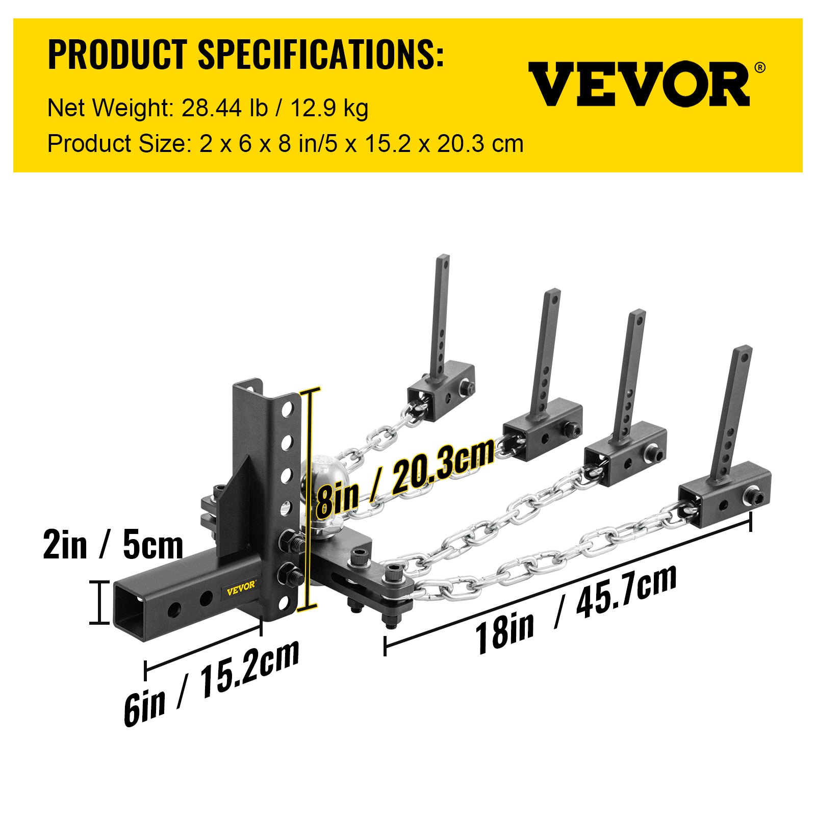 VEVOR Weight Distribution Hitch, 1400 lb Tongue Capacity Load Leveling Hitch with Sway Control