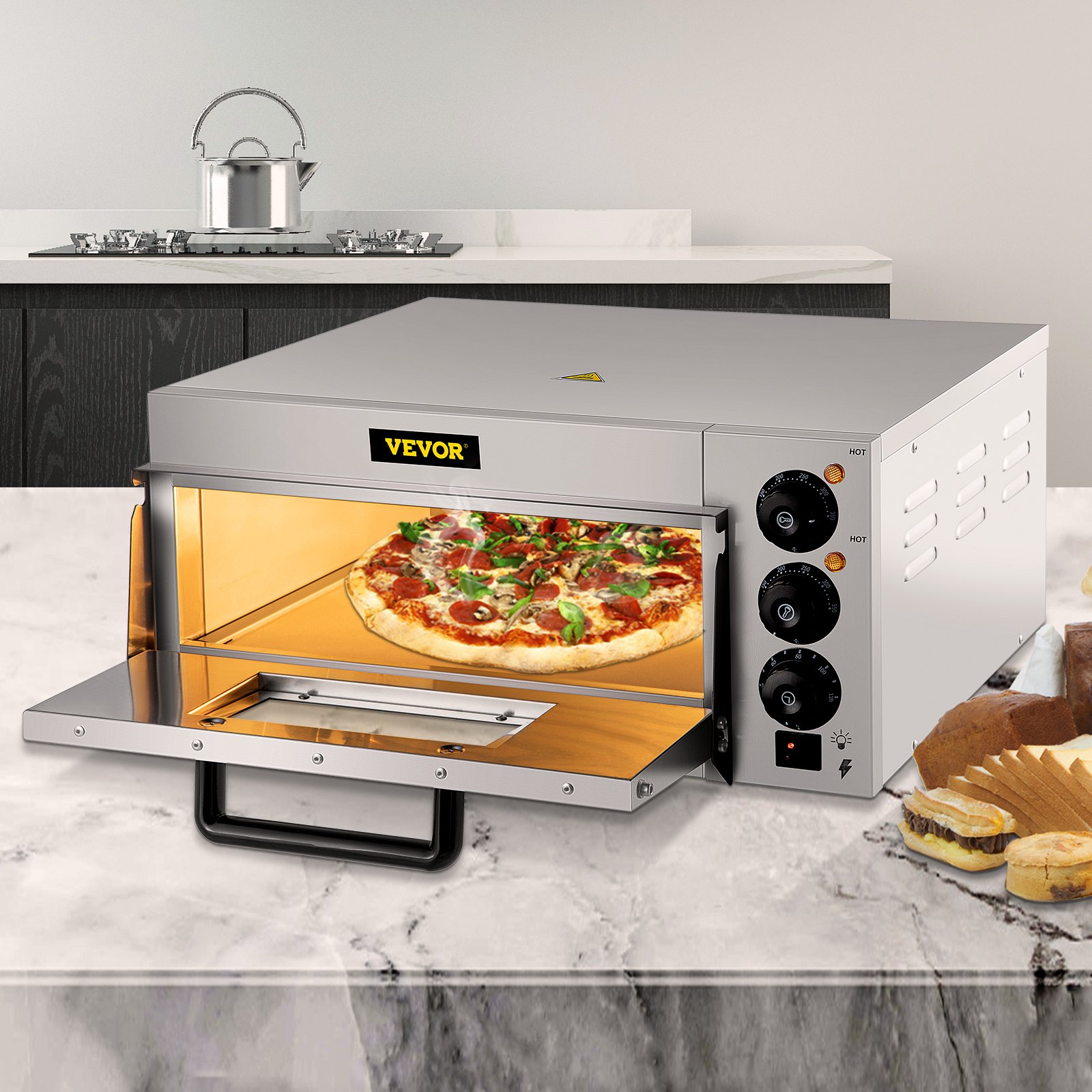 Vevor Vevor Commercial Pizza Oven Countertop 14 Single Deck Layer 110v 1300w Stainless Steel