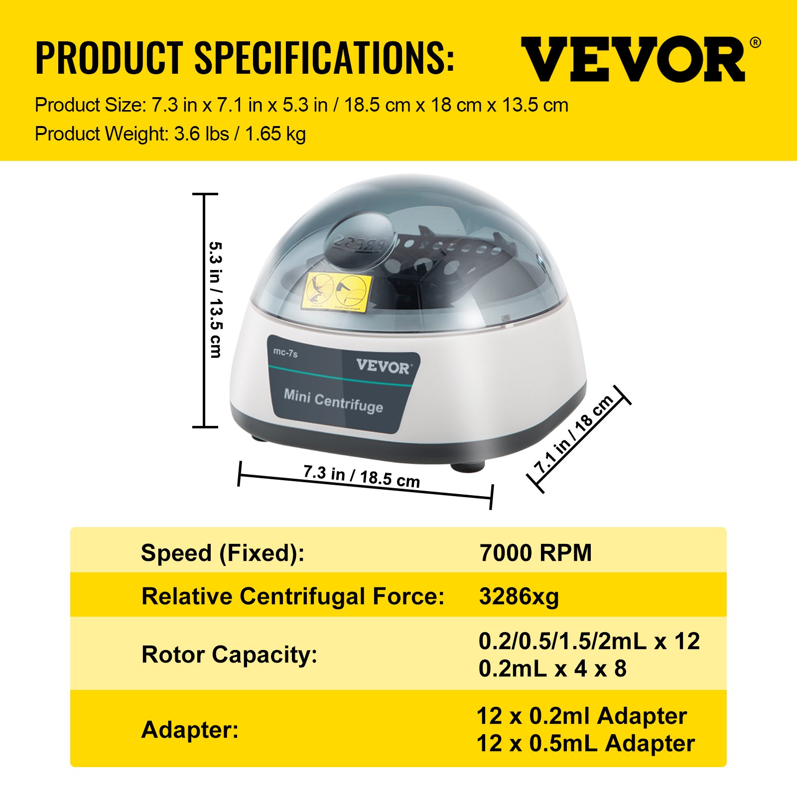 VEVOR Centrifuge Machine 7000RPM Lab Centrifuge Machine Max 3286xg