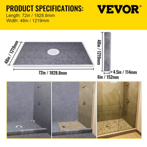 VEVOR Shower Curb Kit, 48"x72" Watertight Shower Curb Overlay with 4" PVC Central Bonding Flange